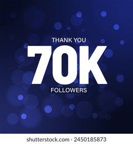 70K Followers Post design with blue background and bokeh, flat design, thank you subscribers happy celebration social media post स्टॉक चित्रण