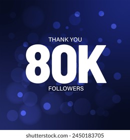 80K Followers Post design with blue background and bokeh, flat design, thank you subscribers happy celebration social media post स्टॉक चित्रण