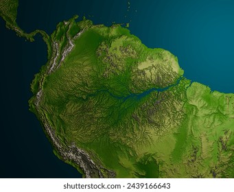 Amazon River Basin anf jungle 3dのカラーレリーフマップをレンダリングのイラスト素材