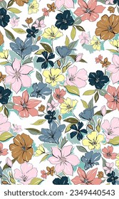  벽지, 섬유 및 커튼 디자인을 위한 다채로운 꽃 무늬. 스톡 일러스트