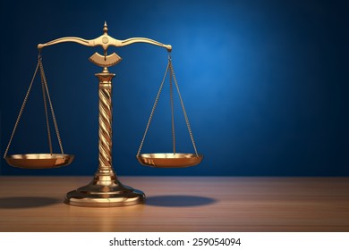 Concept of justice. Law scales on blue background. 3d Stock-illustration