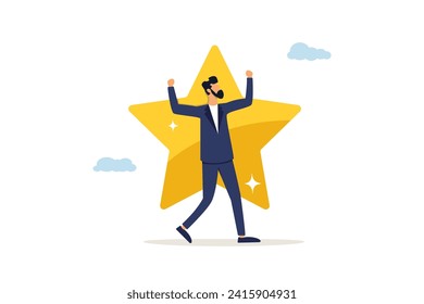 Стоковая иллюстрация: Confidence businessman with excellent golden star. Star employee, high performance staff or achievement, evaluation or award winning, quality concept.