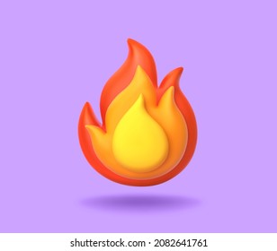 Cartoon fire flame isolated on purple background. 3D rendering with clipping path: stockillustratie