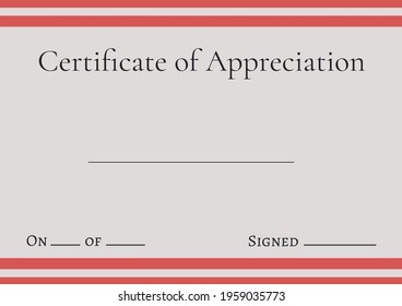 Certificate of appreciation text with black lines, red frame on grey background. appreciation and celebration concept digitally generated image. Stock-illustration