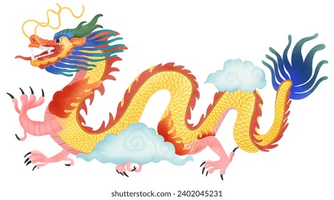 Chinese new year.Gold dragon chinese illustration  clipart image with white background hand drawn design Stockillustration