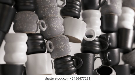 Close-up of monochrome speckled coffee cups 3D render 库存插图