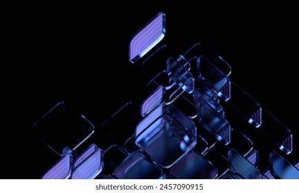 Abstrakte geometrische Blöcke auf schwarzem Hintergrund, 3D-Rendering – Stockillustration
