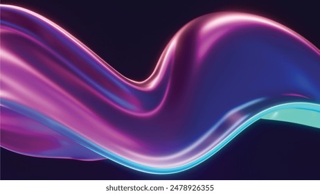 Abstract fluid 3d render holographic iridescent neon curved wave in motion dark background. Gradient design element for banners, backgrounds, wallpapers and covers: stockillustratie