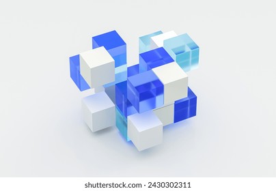 Abstrakter futuristischer Innovations-Business-Technologie-Hintergrund mit isometrischem 3D-Cube. 3D-Rendering – Stockillustration