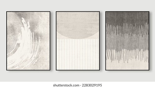 Abstract prints. Set of three abstract creative minimalism pieces for wall decoration, wallpaper, poster, card, mural, rug, hanging picture, print and more 库存插图