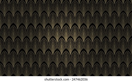 An art deco styled wallpaper pattern in gold and black Stock Illustration