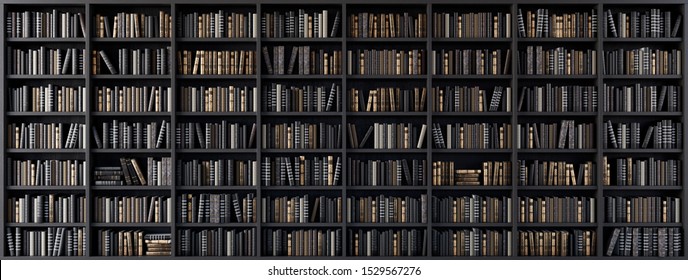 Bookshelves in the library with old books 3d render 3d illustration Stock Illustration
