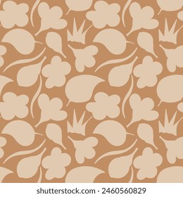 Beige textile floral pattern of leaf and flower, abstract seamless texture, handmade, bed linen, interior design, tablecloth, napkins.: stockillustratie
