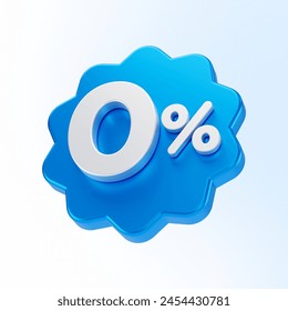 Blau Null Prozent oder 0 % Zahl isoliert auf weißem Hintergrund. 3D-Rendering – Stockillustration