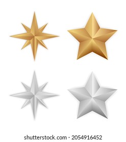 Gold and silaver christmas star 3d icon isolated on white background स्टॉक चित्रण