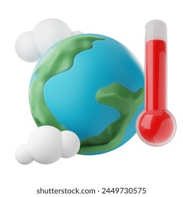 Global Warming 3D Illustration, 3d Globe Thermometer Ilustração Stock