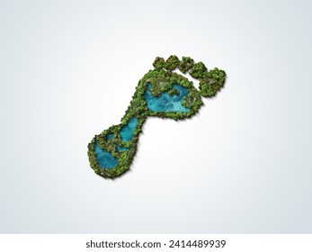 Green trees footstep, 3D Green footprint, eco concept. World environment day concept. World Forestry Day concept. 庫存插圖