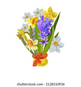 Digital card with traditional spring flowers  for Novruz holiday. White background.: ilustracja stockowa