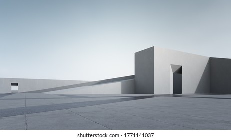 Empty concrete floor for car park. 3d rendering of abstract gray building with clear sky background. ஸ்டாக் விளக்கப்படம்