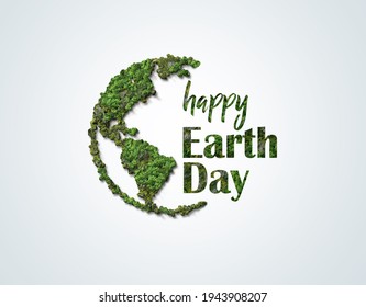 Earth day concept. 3d milieuvriendelijk ontwerp.Aarde kaartvormen met bomen water en schaduw. Save the Earth concept. Happy Earth Day, 22 april.: stockillustratie