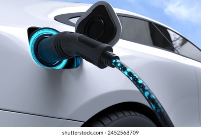 電気自動車はEv充電ステーションでバッテリーを充電しています。3Dイラストのイラスト素材