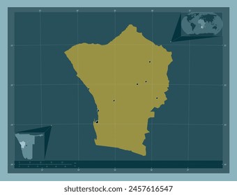 Erongo, region of Namibia. Solid color shape. Locations of major cities of the region. Corner auxiliary location maps Stock-illustration