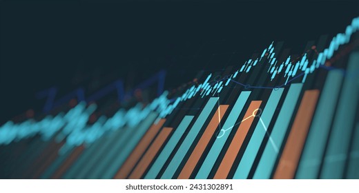Graphique financier avec graphique en hausse de la Bourse sur fond vert clair : illustration de stock