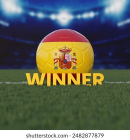 Flag of Spain On Soccer Ball With WINNER Text Adlı Stok İllüstrasyon