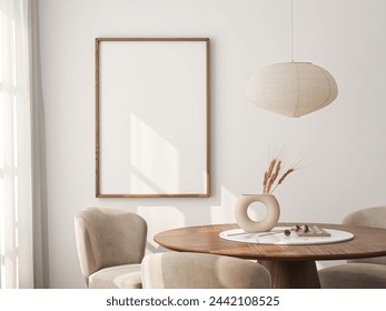Frame mockup, ISO A paper size. Living room wall poster mockup. Interior mockup with house background. Modern interior design. 3D render ภาพประกอบสต็อก