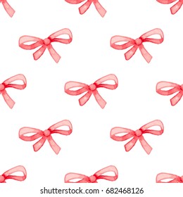 Hand drawn watercolor seamless pattern with red bow on a white background 스톡 일러스트