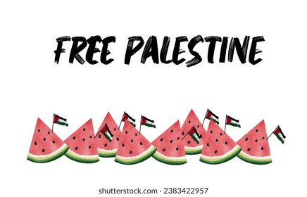handmade illustration of a watermelon with a Palestinian flag. freedom for palestine . on white background Stock-illustration