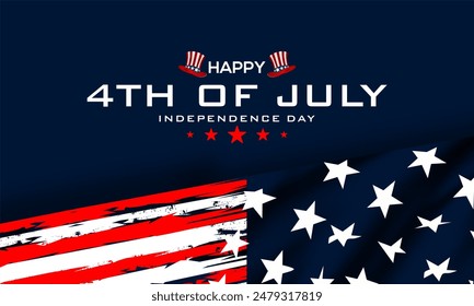 7月のベクターイラストの幸せな4番目。アメリカ独立記念日のグリーティングカード、バナー、米国の国旗、星、縞模様のポスター。のイラスト素材