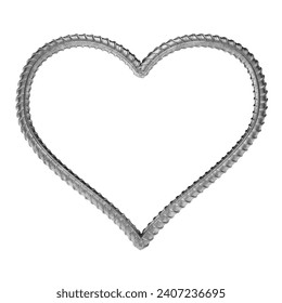 Heart shape bent from a bar of construction fittings. Isolated. 3d rendering Illustrazione stock
