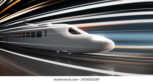 ネオンに照らされた未来的な背景に高速列車が燃え盛り、その洗練されたデザインとネオンの光の輝く色合いを反映した空力曲線。未来的なSF新幹線。4K HDのイラスト素材