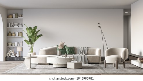 Interior Living Room Wall Mockup - 3d Rendering, 3d Illustration 
 Arkistokuvituskuva