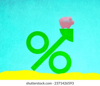 Illustration of piggy bank standing on top of oversized percentage sign Ilustração Stock