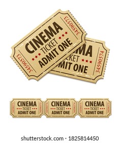 Old Cinema tickets for Movie Theater. Isolated on white background. 3D illustration. Illustrazione stock