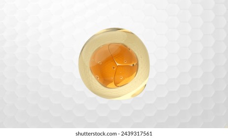 Orange stem cells, Orange bubble with cells inside for body care and shampoo cream, lotion concept. 3D illustration. Illustrazione stock