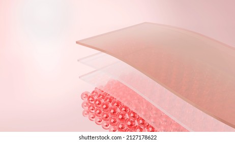 Layer of skin cells and collagen on pink background. Cosmetic product skincare and Healthcare concept. 3D rendering Illustrazione stock