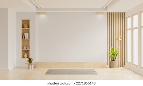 Mockup a TV wall mounted with decoration in living room and white wall.3d rendering Stock-illustration