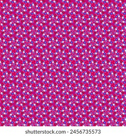 Modest summer small floral fabric pattern Abstract simple small white blue red flowers on a hot pink background Digital, scrapbook paper print Ditsy, rustical, country, cottage decor, farmhouse style, ภาพประกอบสต็อก
