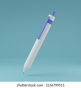Minimalism mechanical ballpoint pen icon levitate in the midair background 3D rendering illustration  库存插图