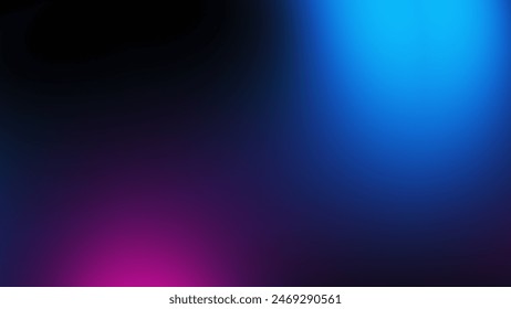 Neon blur glow. Color light overlay. Disco illumination. Defocused blue pink texture on dark abstract empty space background. Ilustrasi Stok