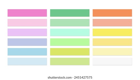 Set of isolated colored stickers for notes on a pure white background. Colored sticky tapes with real shadow. Color sticky papers notes.  Illustration clipart images. Stockillustration