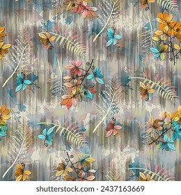 Seamless floral pattern with leaves ,botanical flowers with abstract multicolor background texture: ilustracja stockowa