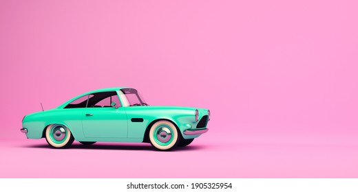 Stylized, toy looking vintage car. 3d render. Stock Illustration