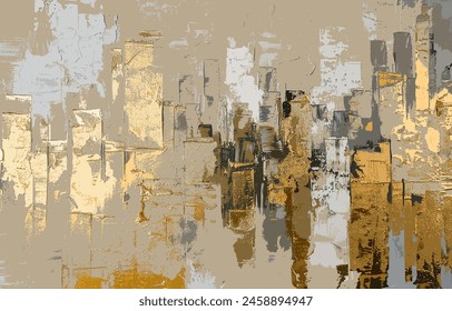 Stylish art background wall, stylish modern art wall, decorative painting, triptych, golden elements, texture, watercolor, abstract Illustrazione stock