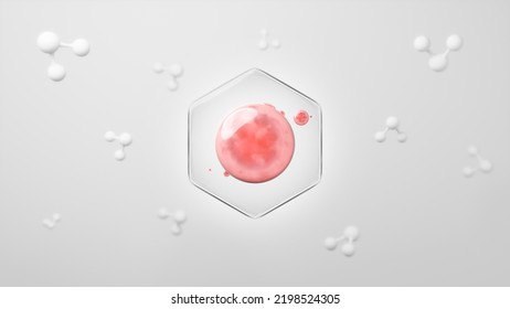 Stem cell serum on skin cell with atom. 3D rendering. Illustrazione stock