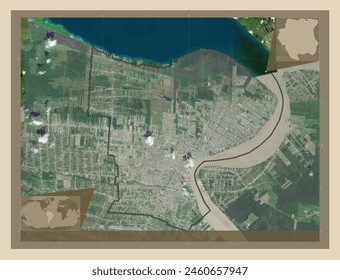 Paramaribo, district of Suriname. High resolution satellite map. Corner auxiliary location maps Stock-illustration