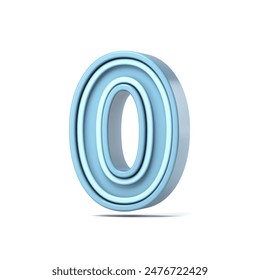 Pastellblau Schriftart Nummer 0 ZERO 3D-Rendering-Illustration isoliert auf weißem Hintergrund – Stockillustration